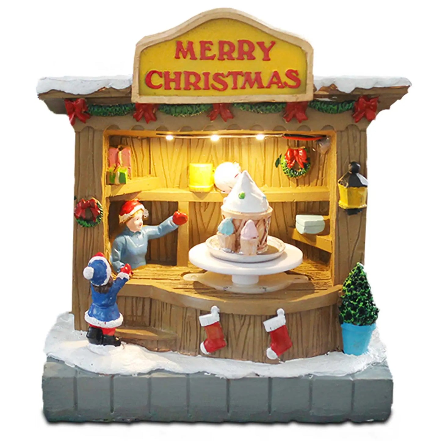 Animated Christmas Village Accessories Decor with Music and LED Lights - Bring Festive Cheer to Your Home with Our Ice Cream Shop