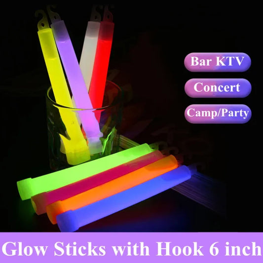 20-50 PCS Set Glow Sticks with Hook 6 inch Fluorescence Light for Hiking Camping Outdoor Survival SOS Emergency Concert Music Festival Wedding Birthday Party Rave Party Light Glowing Sticks