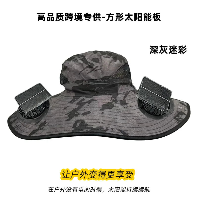 Japanese Solar Air Cooler Powered Fan Cooling Cap, High Wind Power, Summer Outdoor Beach Camping Hiking , Cross-Border, Large Brim, UV Fishing, Sun Visor, Hiking Caps