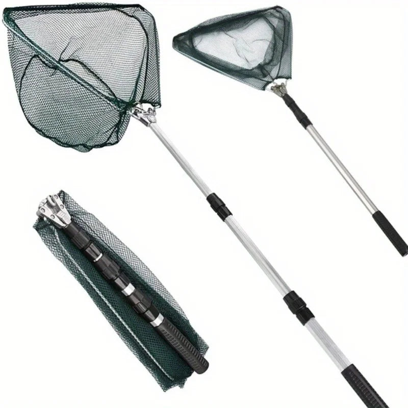 1.7M Rice Ultra-Lightweight Retractable Foldable Fishing Net Durable Aluminum Alloy Telescopic Handle Portable Fish Catcher Fishing Net Outdoor River Lakes Boat Fishing Accessories