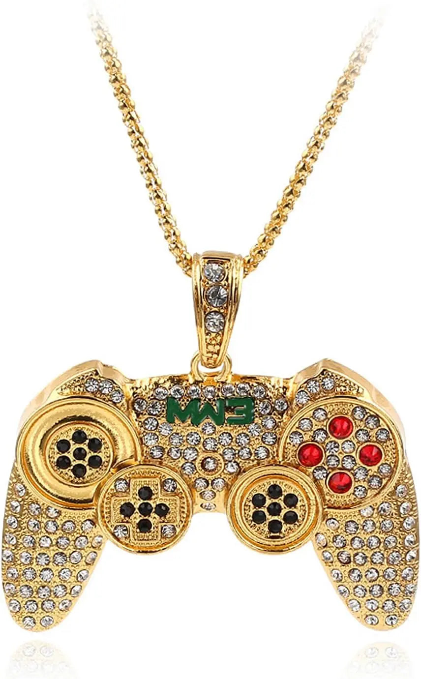For Computer Gamers  Necklace Colorful Crystal Game Controller Pendant Punk Hip Hop Friendship Game Console Necklace for Friends Jewelry Gifts