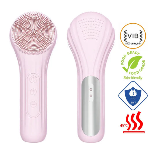 Silicon Sonic Facial Cleansing Brush For Face Waterproof Electric Vibration Heating Massage Deep Cleaning SPA Bathroom Tool
