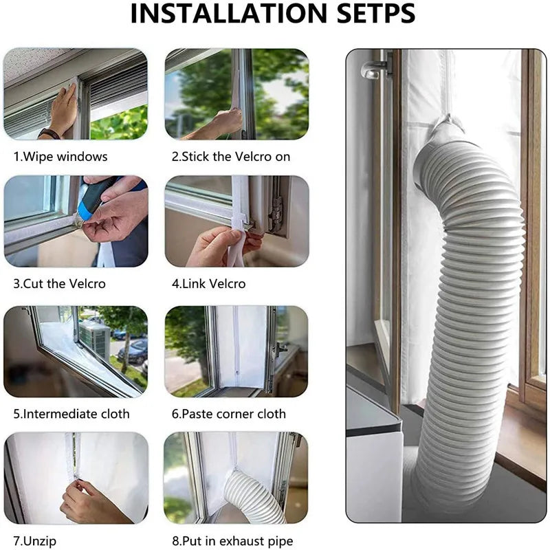5M Air-Lock Window Seal for Portable Air Conditioner,3/4/5mFlexible Cloth Sealing Plate Window Seal with With Zip and Adhesive Fast Sealing for Home Office