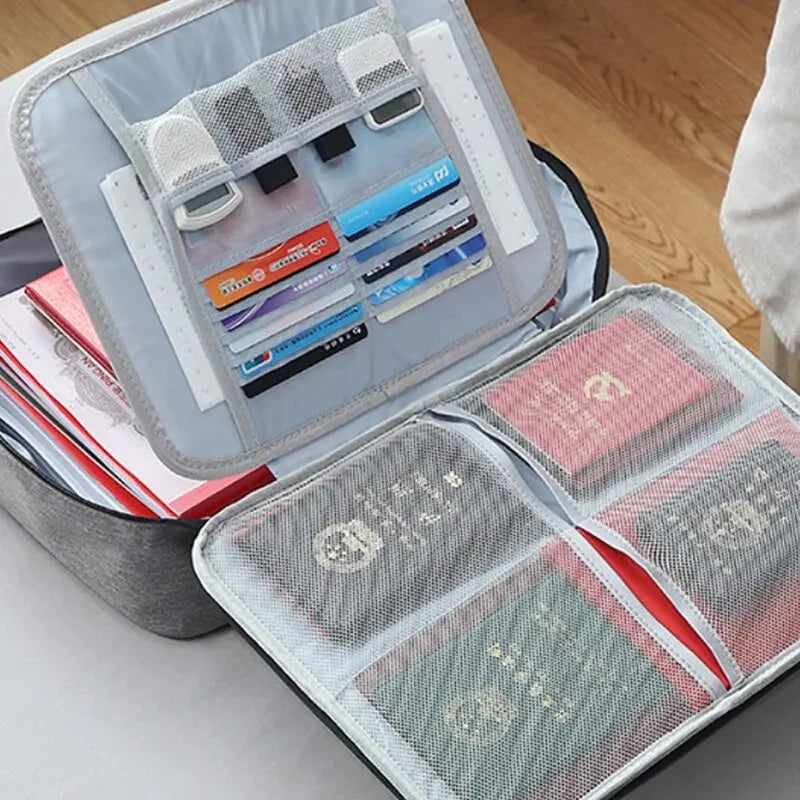 Black Document Organizer Briefcase 3-Layer Folder Holder Men's Women's Bag Cover Purse Passport Home Safe Functional File Storage Case