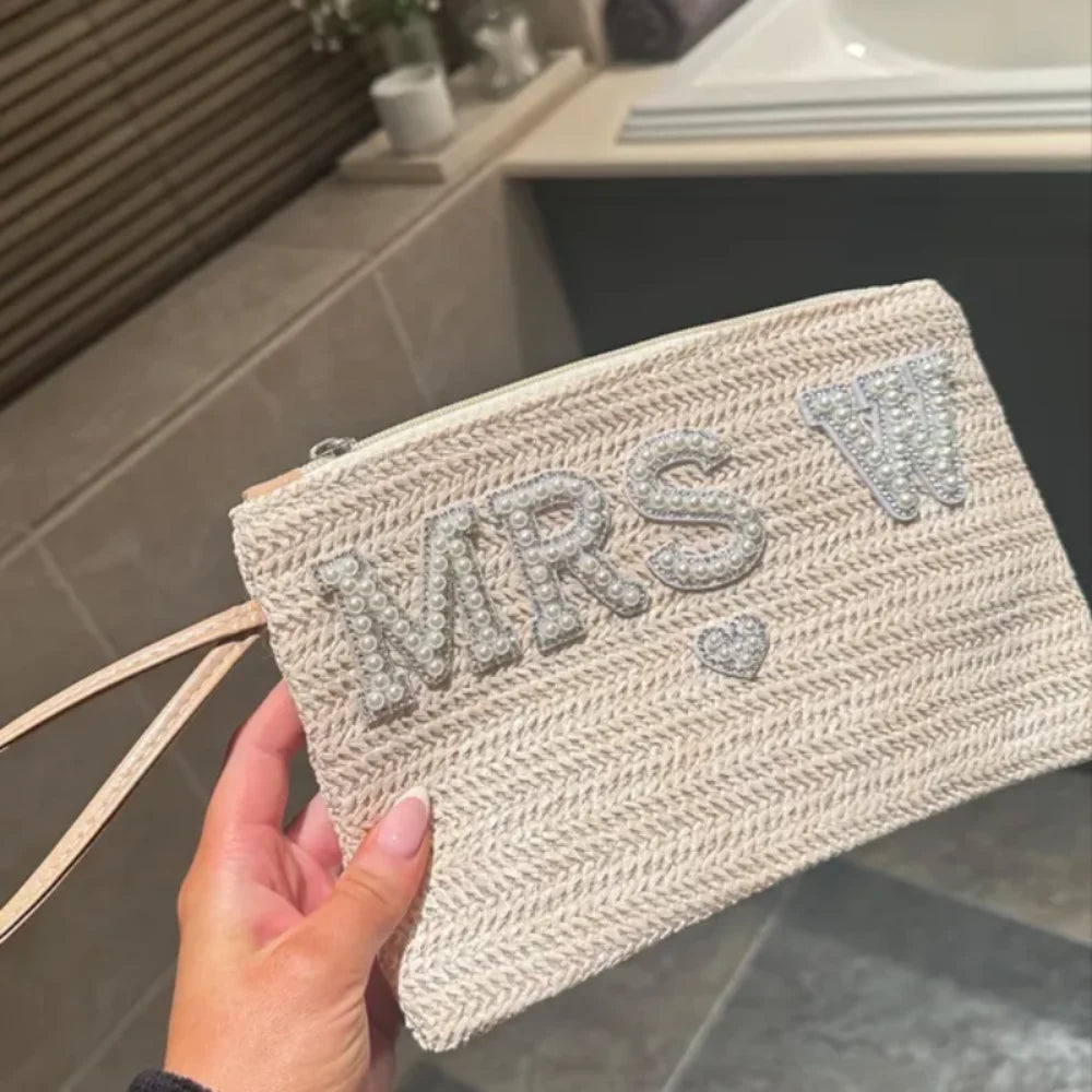 NEW Arrivals Summer Beach Bride/MRS Bags White Pearls Hand Bag with Bow Bride To Be Accessories Bridal Shower Gift Bachelorette Honeymoon Supplies
