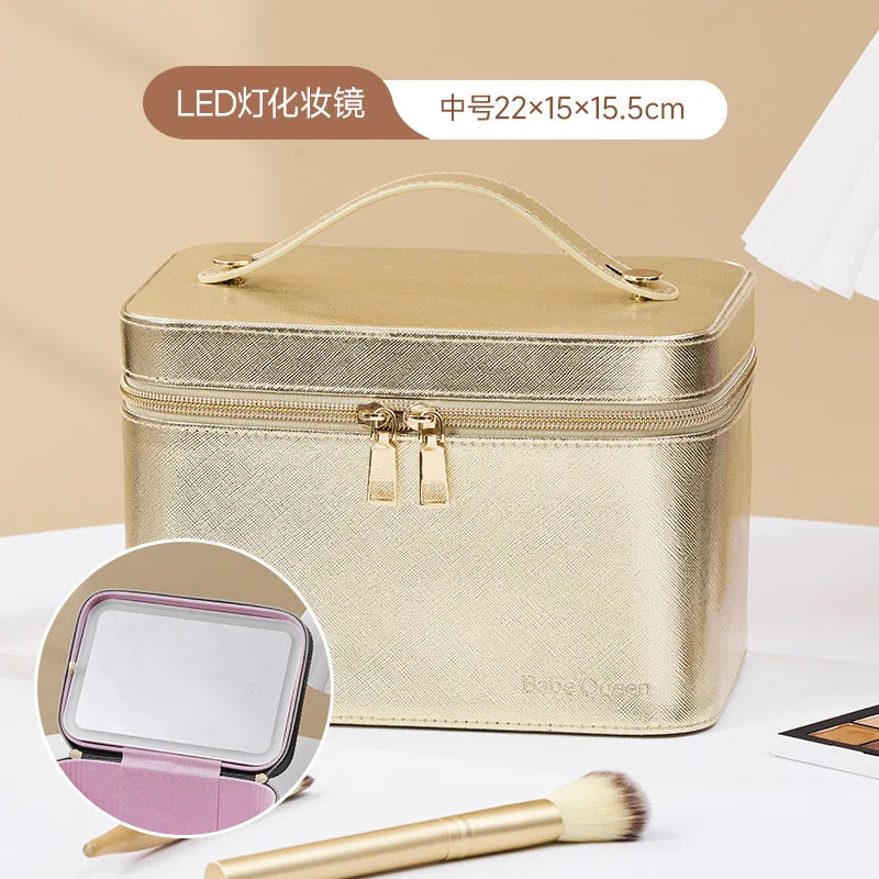 NEW Arrivals 10 Colors  LED Strip Light Mirror Make-Up Storage Case, Portable Large-Capacity Professional Cosmetic Bag