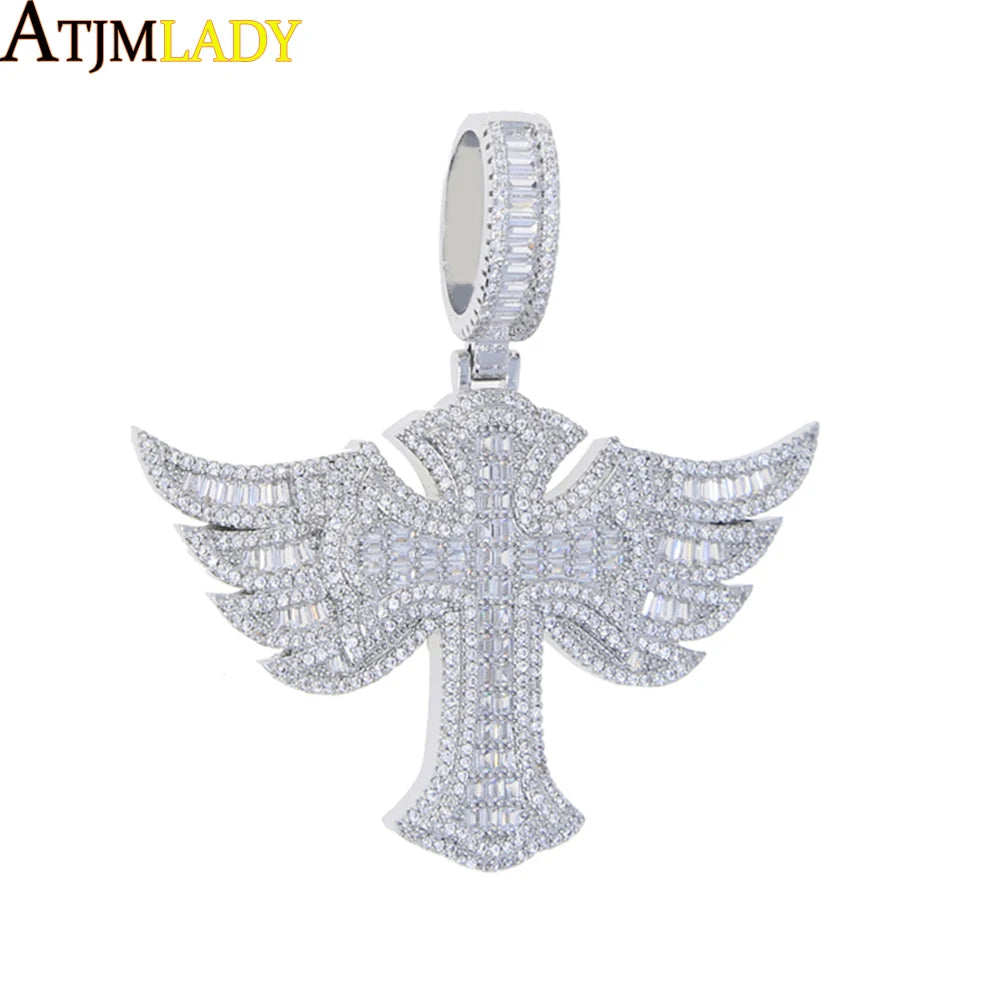 New Iced Out Cross Pendant Necklace For Women Men Bling Prong Setting Cubic Zirconia Cross Charm Luxury Hip Hop Fashion Jewelry Accessories.