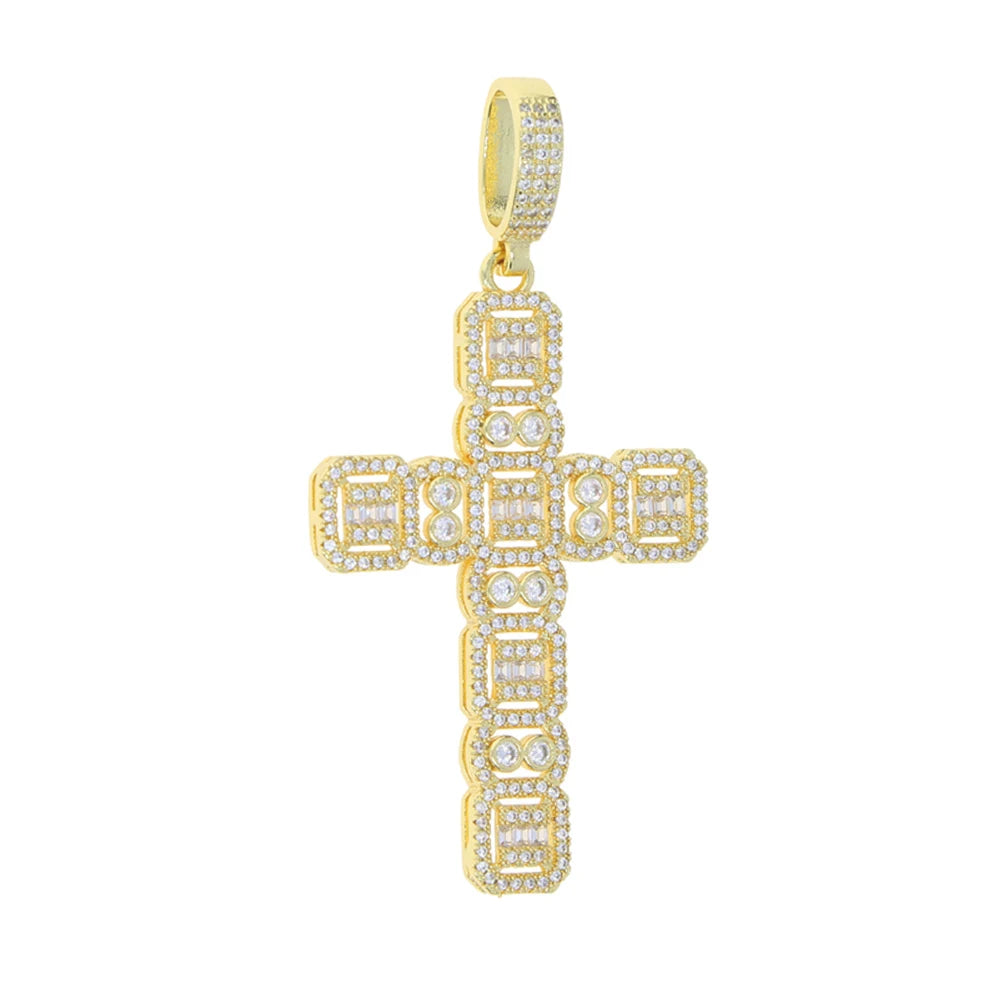 New Iced Out Cross Pendant Necklace For Women Men Bling Prong Setting Cubic Zirconia Cross Charm Luxury Hip Hop Fashion Jewelry Accessories.