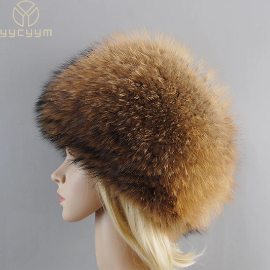 Luxury Siberian- Russian Style Female Round Cap Head Ears Cover Fashion Real Fur Hats Natural Fox Fur Women Winter Warm Bomber Hat Fluffy Popular Beanies Female Ladies Luxury Fashion Clothing Products