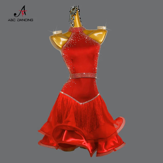 NEW Arrivals Luxury Latin Skirt Ballroom Competition Dance Samba Rumba Dress Stage Costume Dancewear Outfits Evening Girls Line Party Prom