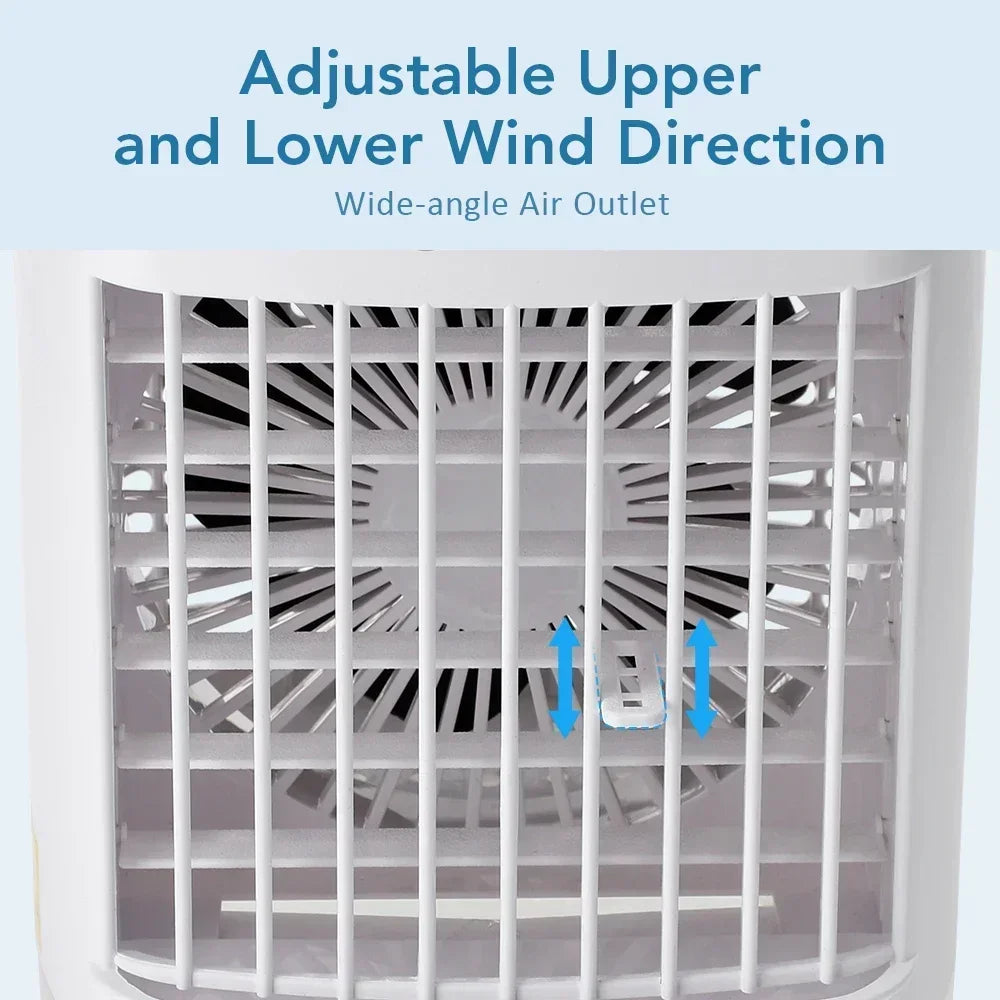 Home Office Air Conditioner Portable Fan Desktop Dual Spray Ultrasonic Atomization 3/4-Speed Mute Air Cooler Night Light for Outdoor Camping Beach Picnic Cooling Supplies