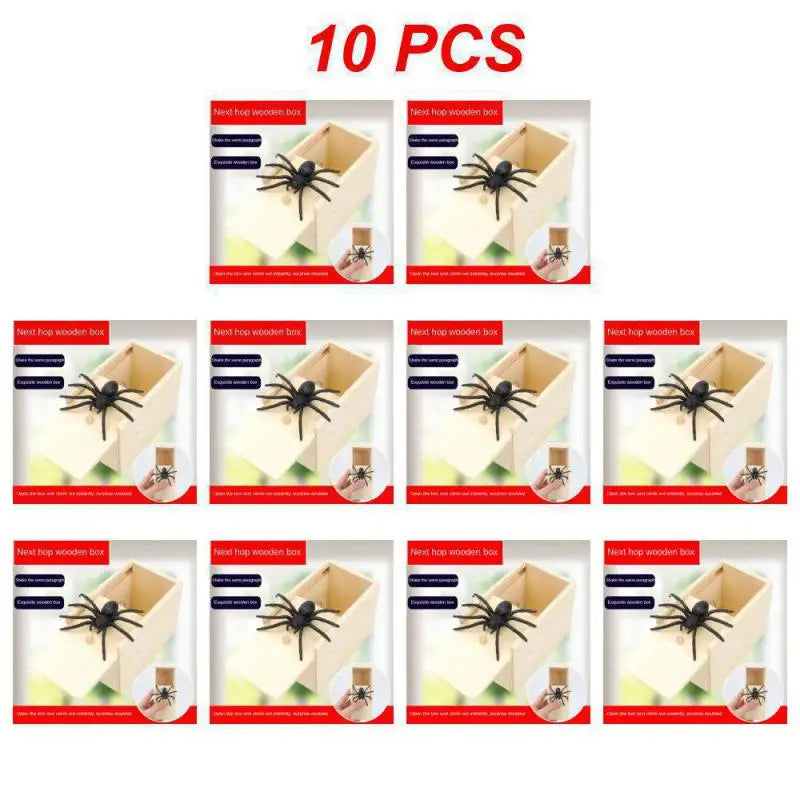 5PCS-10PCS Set  Halloween Decor Trick Spider Funny Wooden Scare Box Practical Joke Office Prank Toys Funny Play Joke Gifts