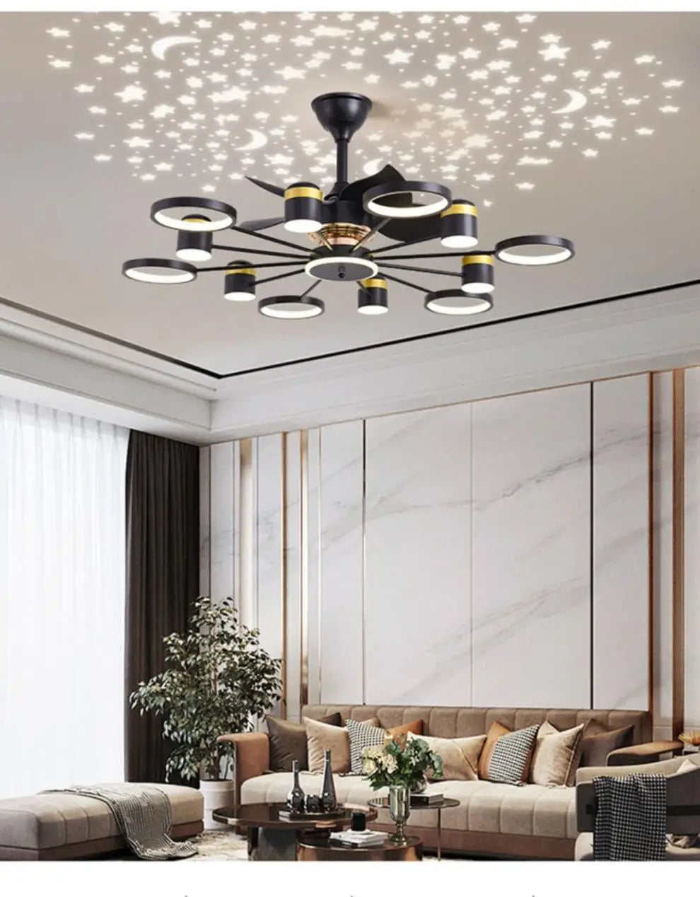 Electric Chandelier with Dining Room Luxury -Style Ceiling Simple Lamp Fan All-in-One Light Home Living Room