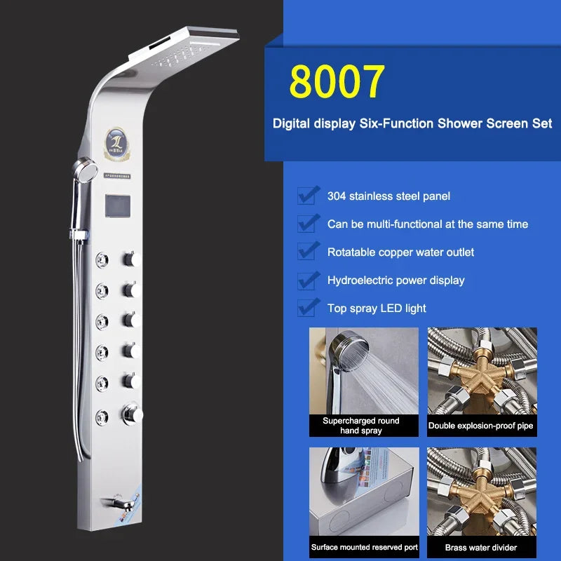 Luxury Stainless Steel Home Improvement LED Lights Shower Faucets Luxury Bathroom Faucet Set Bather Thermostat Shower Screen Shower Electronic System Kit Home Bathroom Supplies