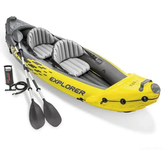 NEW 2 Persons Full Set + Life Jackets Inflatable Kayak Boat Rubber Boat Drifting Single Adjustable Double Assault Boat Drifting  Kayak Outdoor Fishing Beach Sea River Boat Sports Supplies