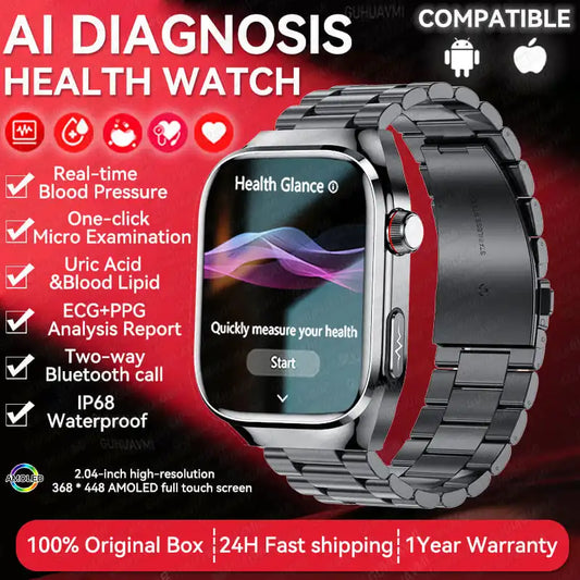 NEW Arrivals 12 Colors/Patterns  AI Diagnosis Health Monitoring Blood Pressure Smart Watch Women Men ECG Uric Acid Lipid BT Call Health Smart Watches For HUAWEI Health Care Supplies