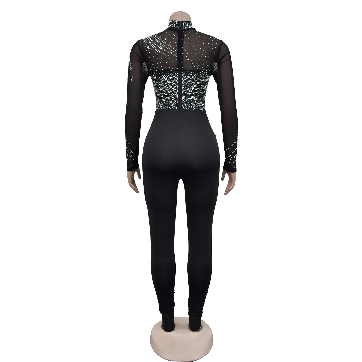 Sexy Bodycon Women Jumpsuit Female See Through Rompers Fashion Diamonds Girl's Party Club Overalls Lady's Skinny Jumpsuits