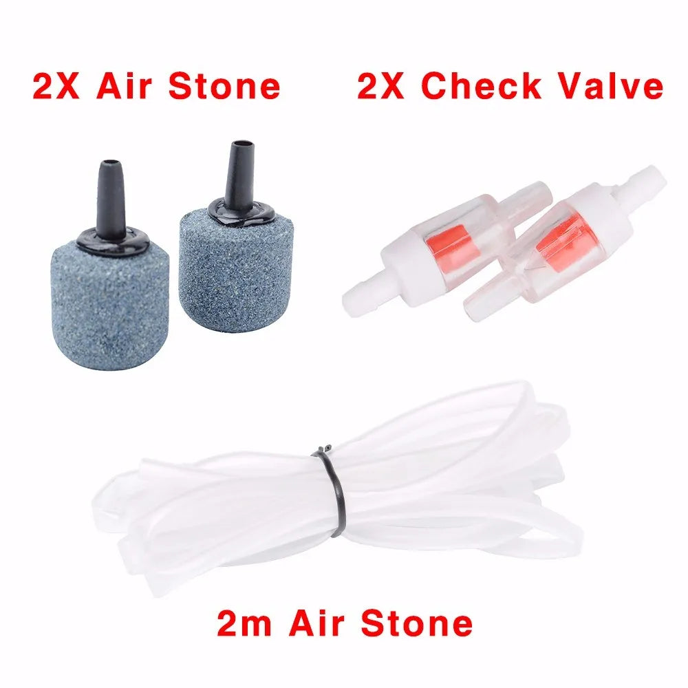 NEW Set Aquarium Air Pump Fish Tank Mini Compressor with Accessories Kit Single Double Outlet with Check Valve Tube Aquatic Accessories 220V 3W 5W