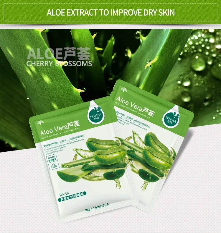 NEW Arrivals 20PCS Set 7 Natural Fruit Patterns Natural Plant Facial Mask Moisturizing Oil Control Anti-Aging Fruit Aloe Korean Hyaluronic Acid Sheets Face Mask Beauty Skin Care Products
