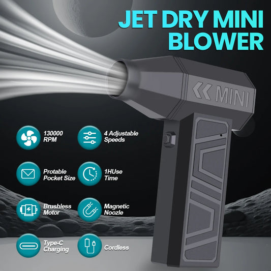 Turbo Jet Fan Electric Air Duster Portable 130000RPM Cleaning Jet Blower Tool Car Outdoor Blowing Snow 4 Gears Adjustable Type-C Charging Cleaning Accessories