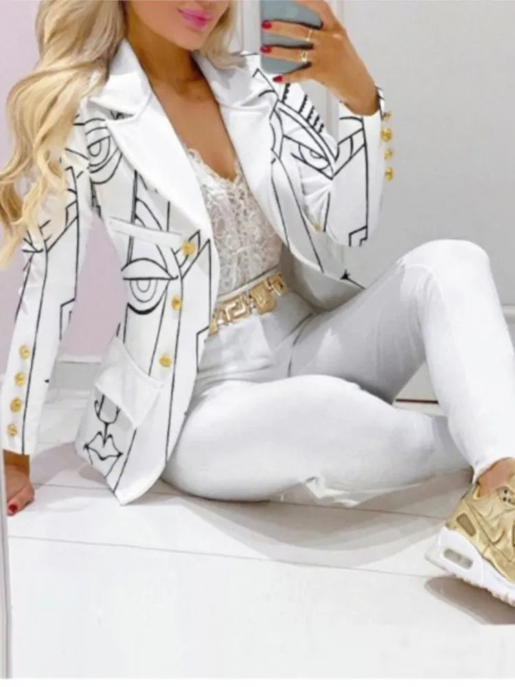 NEW Arrivals 2PCS Set 12 Patterns/Colors Autumn Winter Luxury Italian Suit Long Sleeve Blazer Women's Suit Fashion Color Matching Slim Elegant Female Office Lady Night Business Suit Ladies Luxury Fashion Clothing Supplies