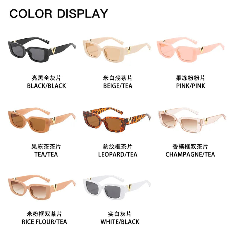 Retro Cat Eye Frame Sunglasses Women Luxury V Sun Glasses Men Fashion Rectangle Jelly Glasses with Metal Hinges UV400