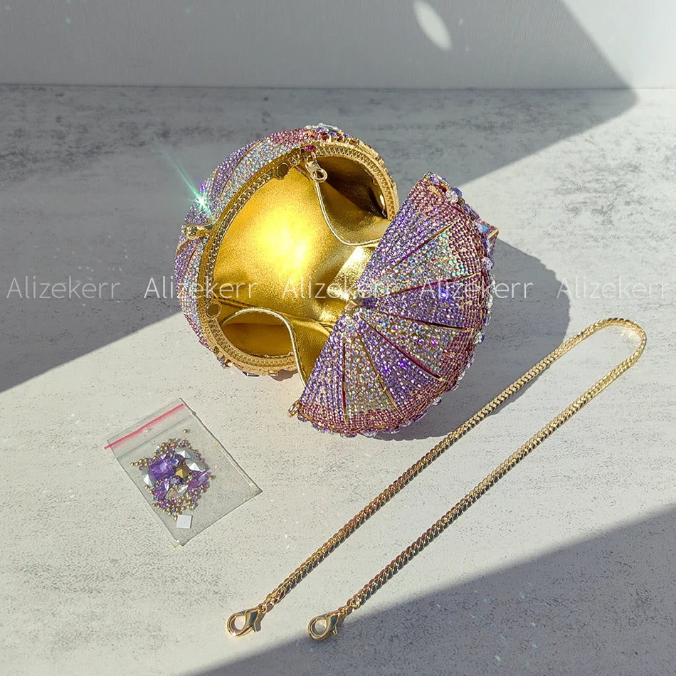 5 Colors  Hot Air Balloon Shaped Crystal Evening Wedding Party Luxury Bags Women Luxury Classy Unique Rhinestone Circular Clutch Purses Wedding Party