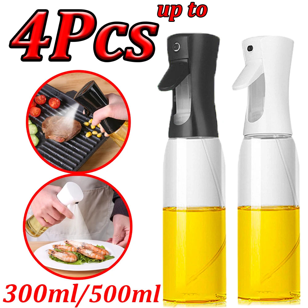 NEW Arrivals 4PCS Set Spray Oil Sprayer Dispenser Edible Olive Oil Spray 300/500ML Oil Sprayer Cooking Baking Vinegar Soy Sauce Spray Container Kitchen Accessories