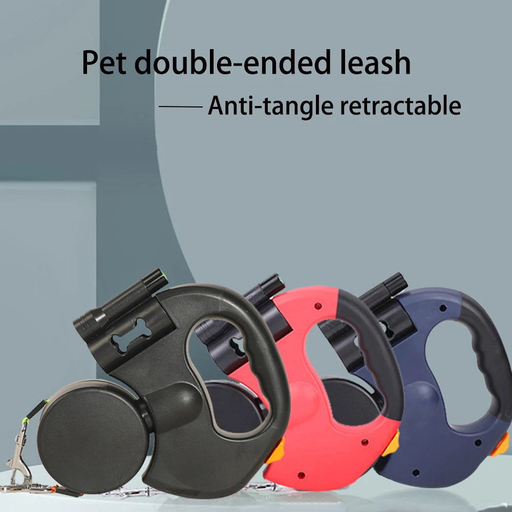 3M Multi-functional Dog Walking Leashes Automatic Retractable Dog Rope 360° Swivel No Tangle Double Dog Walking Rope With Lights