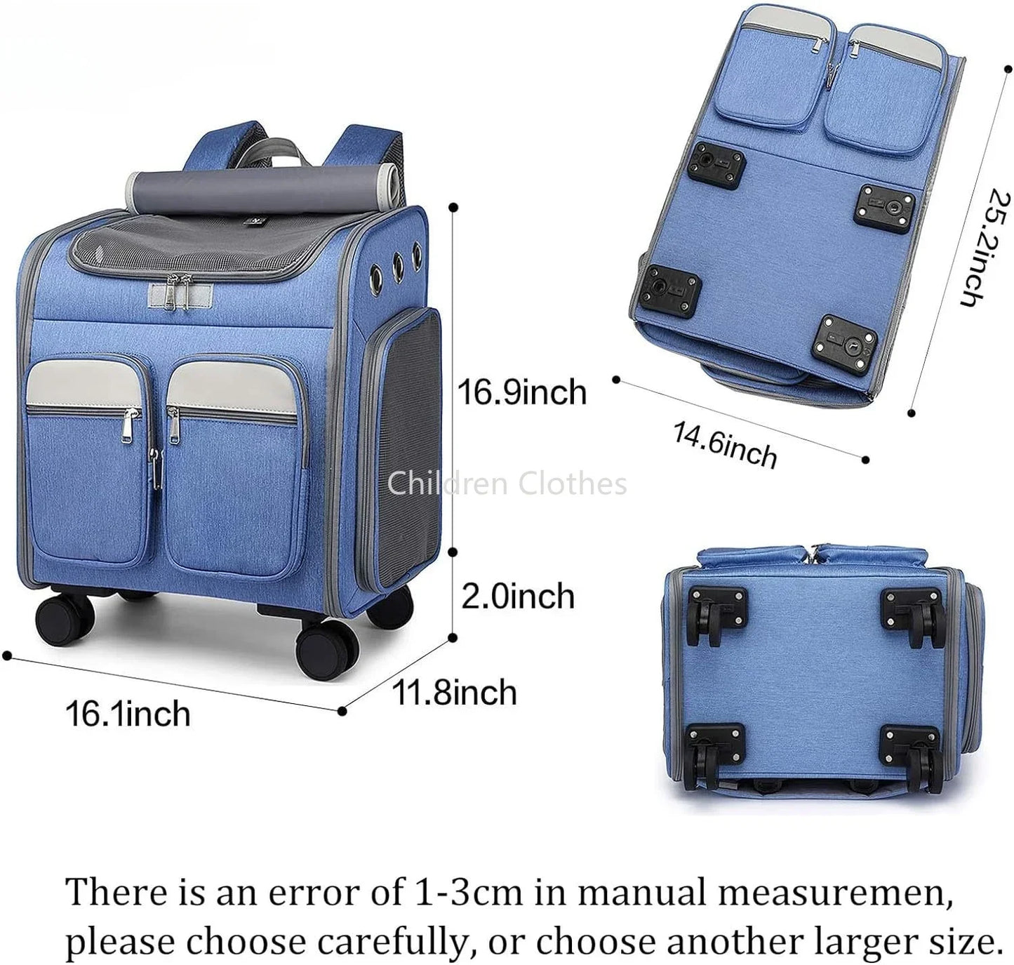 Wheeled Pet Carrier Backpack Pet Rolling Carrier Backpack for Small Dogs Medium Cats Fit Up 17lbs with Removable Wheels