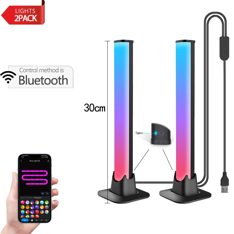 NEW Arrivals 30/55cm RGB Backlight Bar Desktop Atmosphere Light LED Music Rhythm Sensing Decoration Lamp Gaming Bedroom Festival Night Light
