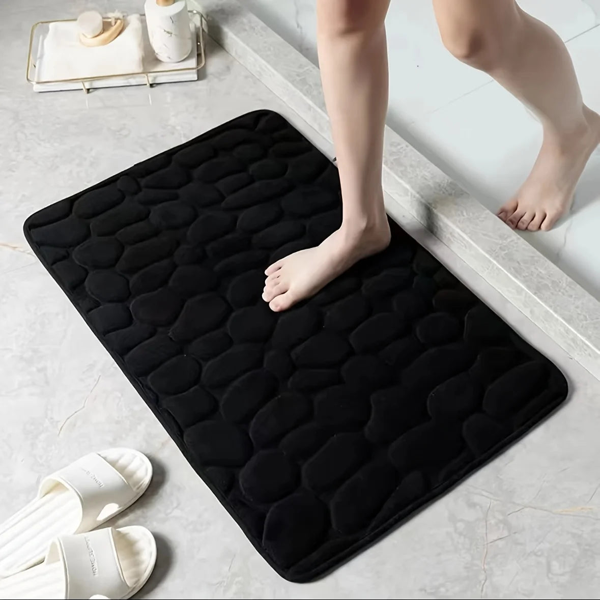 3D Memory Foam 40x60CM 50X80CM Thickened Bathroom Foot Massage Mat Fiber Carpet, Bathroom Kitchen Living Room Anti Slip Mat, Pebble Floor Mat, Household Non-Slip Entry Mat ﻿Bathroom Accessories