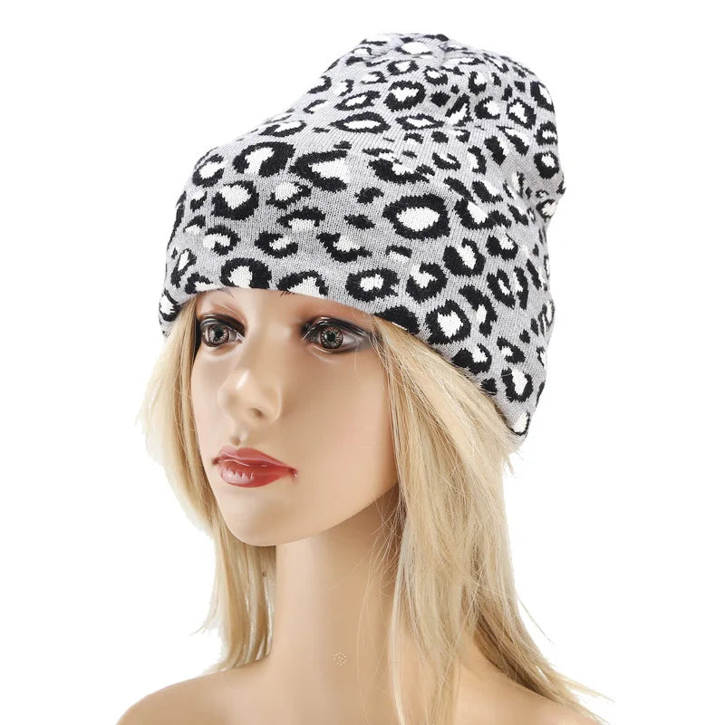 Europe Fashion Winter Knitted Hat Women Outdoor Beanie Warm Leopard Cold Hat with Thick Ear Protection Knitted Hat Men