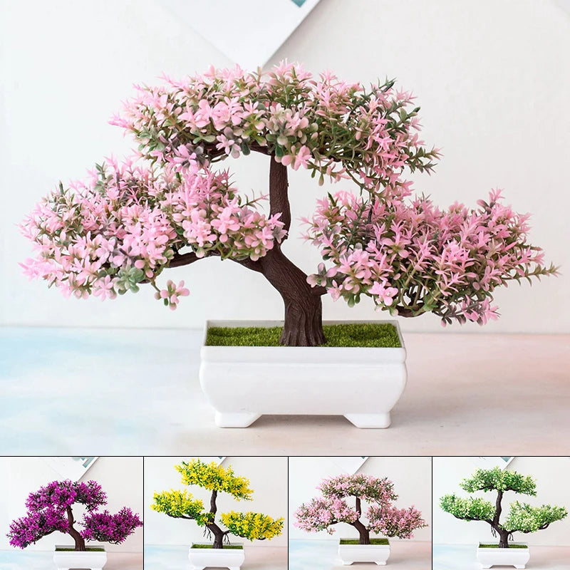 Artificial Plastic Plants Bonsai Small Tree Pot Simulation Pine Tree Fake Plant Arrangement Ornaments For Home Office Decor