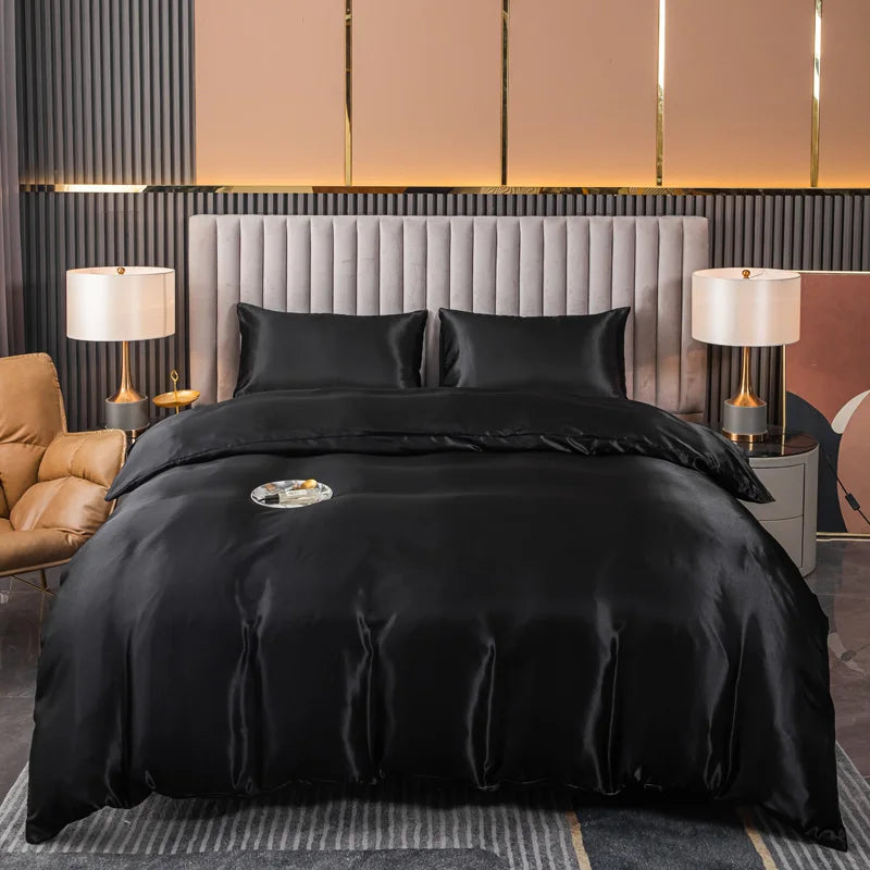 NEW Arrivals 3PCS Set White/Gray/Black Color Satin Duvet Cover Colored Bedding Set QUEEN KING Size Quilt Cover High Quality Skin Friendly Fabric Bedding Cover