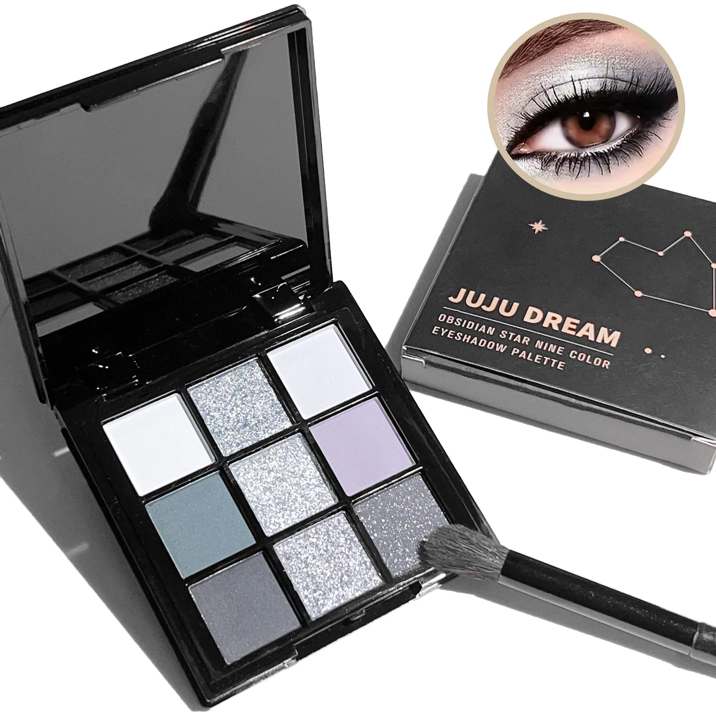 9-Shades Eyeshadow Palette: Black Swan, Smoky, Dark Black, Grey Silver Glitter, Matte Finish, Long-Lasting, and Easy to Color Women Cosmetic Supplies