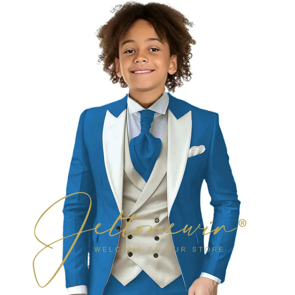 8 Colors  Children Boy's 2Y-14Y Formal Wedding Suit Kids Jacket Pants Ivory Vest Photography Suit Flower Boy Birthday Tuxedo Suit
