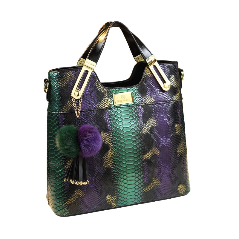 NEW Arrivals Luxury Cowhide Real Leather Women Handbags Fashion Female Chain Serpentine Portable Tote Bag Ladies Tassel Shoulder Messenger Bags
