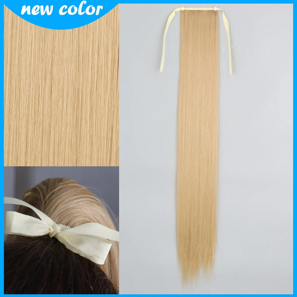 NEW  Synthetic Long Straight Wrap Around Clip In Ponytail Hair Extension Can Be Permed Heat Resistant Pony Tail Fake Hair