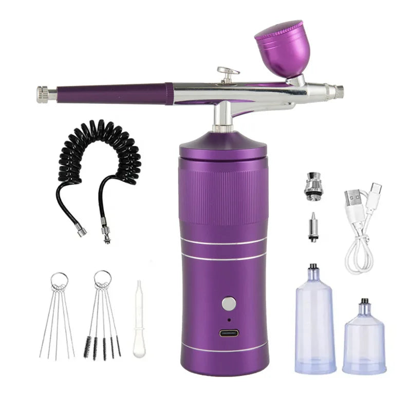Full Set Rechargeable Wireless Airbrush Compressor Kit Air Brush Paint Sprayer Gun Water Oxygen Deep Hydrating Machine for Nail Art Tattoo Makeup Cosmetic Sets