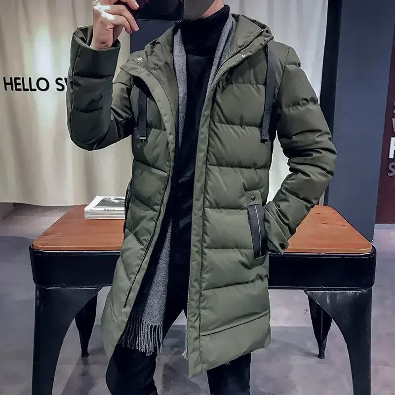 M-8XL PLUS SIZE Winter Long Parka Men's Fashion Classic Solid Color Thick Warm Padded Jacket Men Outdoor Snow Clothing Windproof Hooded Coat Men Luxury Fashion Clothing Supplies