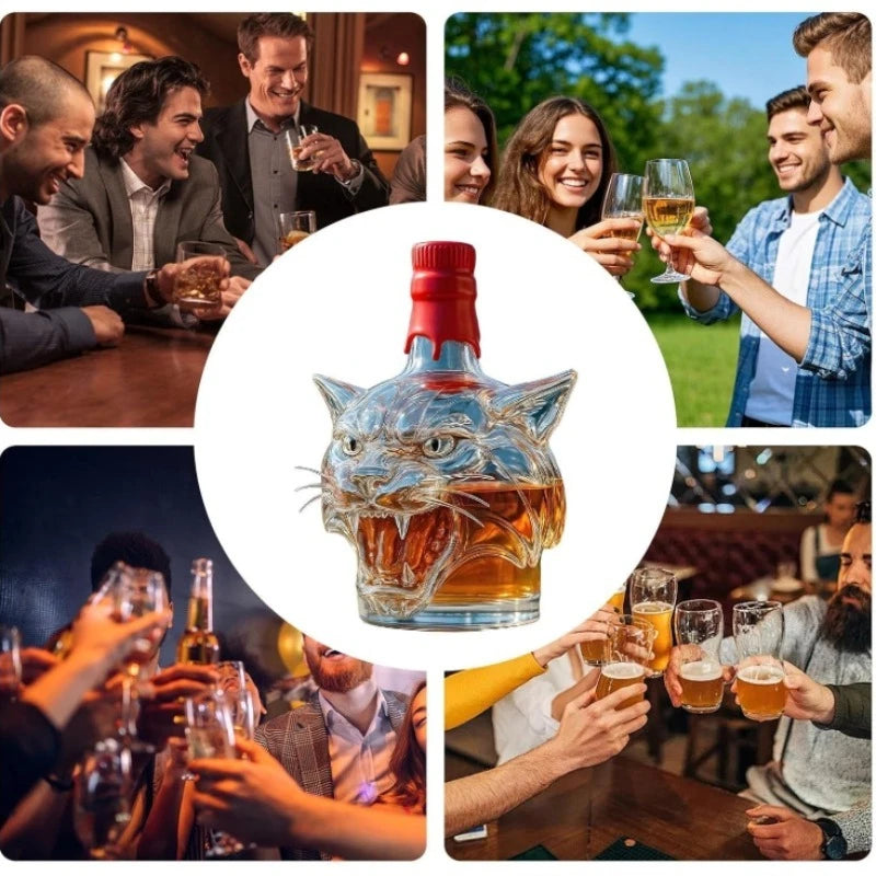 NEW Tiger Creative Bottle Interesting Whiskey Bottles, Novelty Glass Wine Decanter, for Men Whiskey Lovers & Collectible Drinkware Accessories Home Glassware Bar Pubs Night Club Barware Supplies