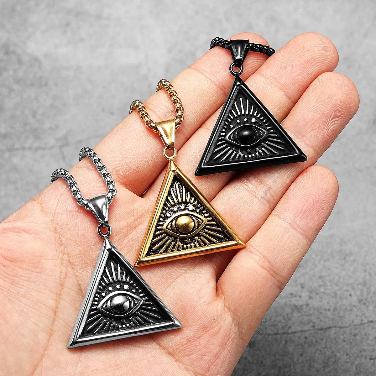 Masonic Illuminati Eye Amulet Men Necklaces Stainless Steel Pendants Chains Women Jewelry Cool Male Accessories Gifts