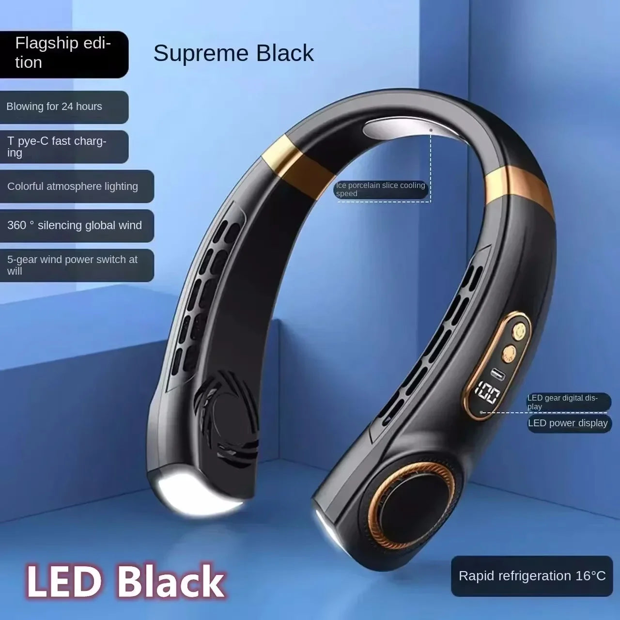 8000mAh USB Hanging Powerful Neck Fan Portable Bladeless Mini Rechargeable Mute LED Digital Display Electric Air Cooler Handheld.