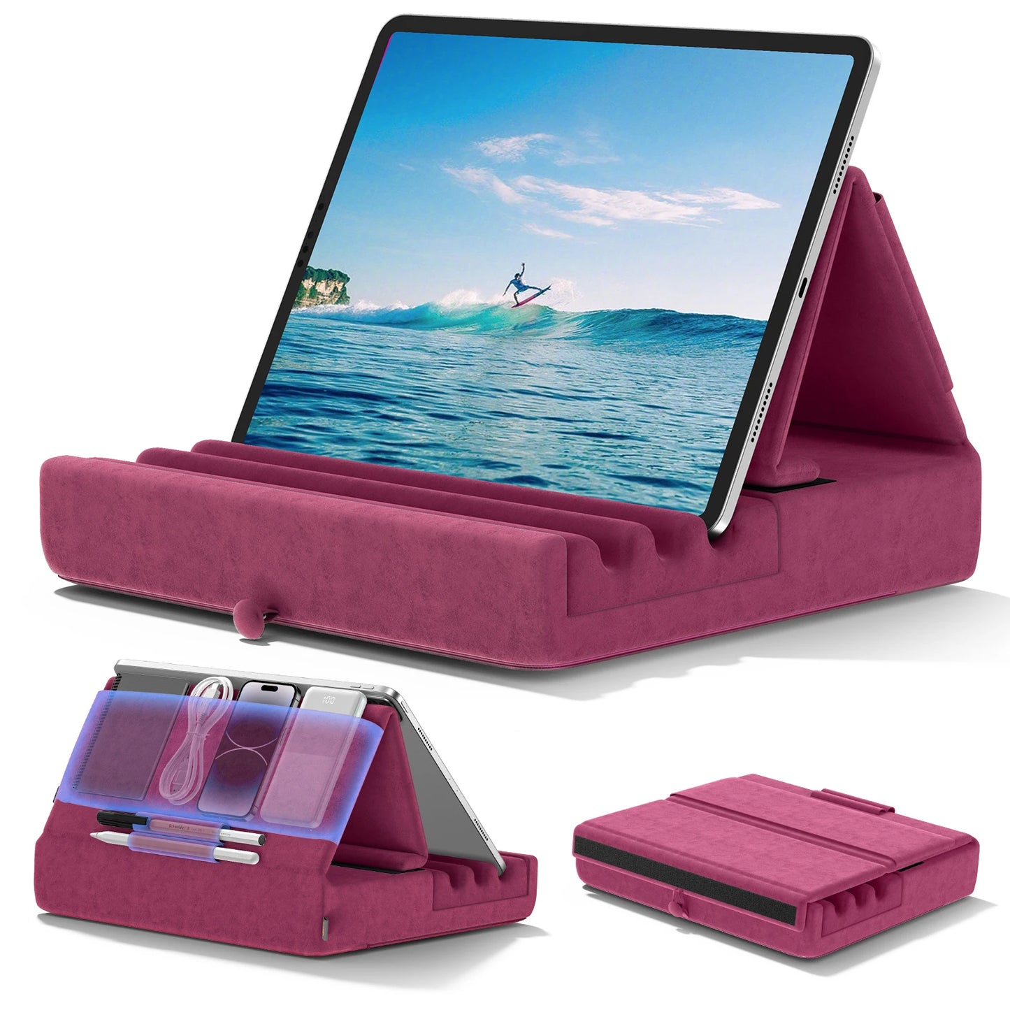 KDD Tablet Pillow Holder Foldable iPad Stand for Laptop Bed and Desk Tablet Soft Pad Dock with Pocket & Stylus Mount For iPad Pro Mac Book Computer Accessories Electronic Supplies
