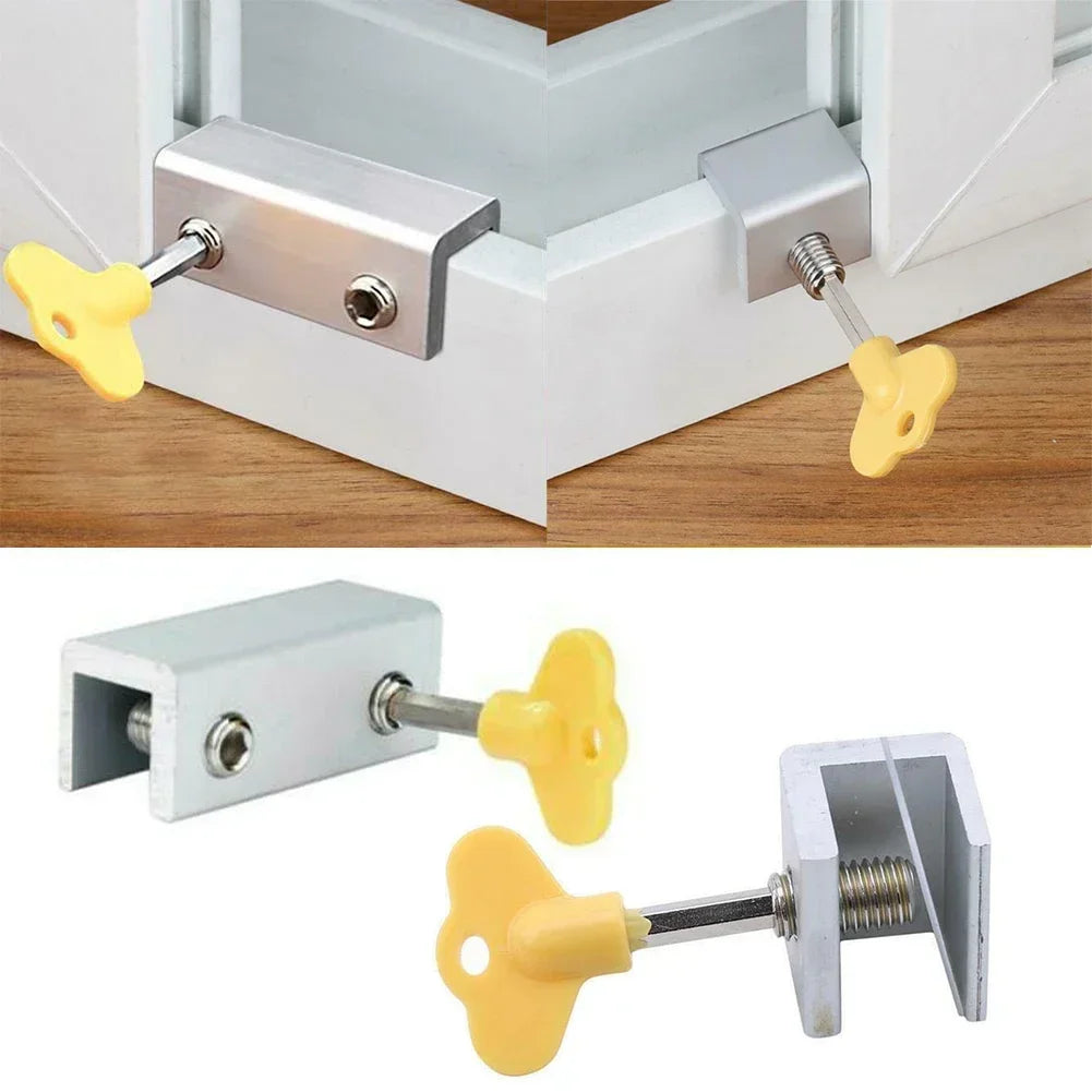 Babies Kids Pets Double Holes Door Shutter Safety Lock Restrictor Sliding Doors Windows Stopper Restrictor Window Security Key Lock Child Safety Anti-Theft Door Stopper
