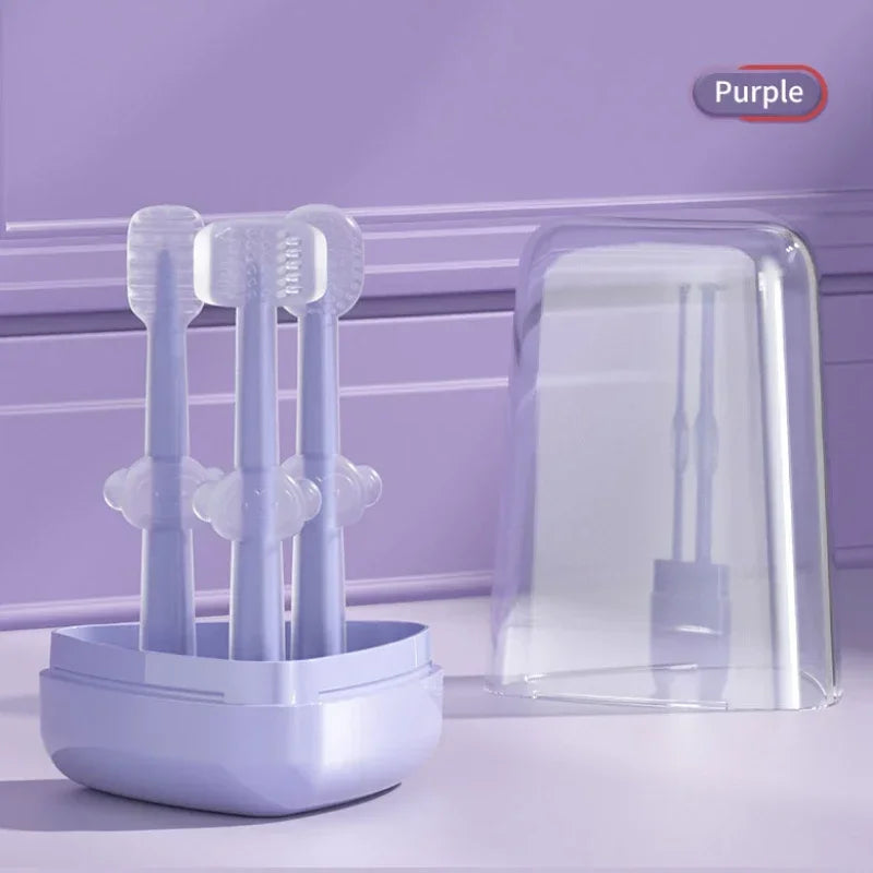 3 PCS Set Baby Teeth Oral Care Cleaning Set Baby Soft Bristle Toothbrush Infant Silicone Toothbrush Tongue Coating Care Cleaning Tools Sets