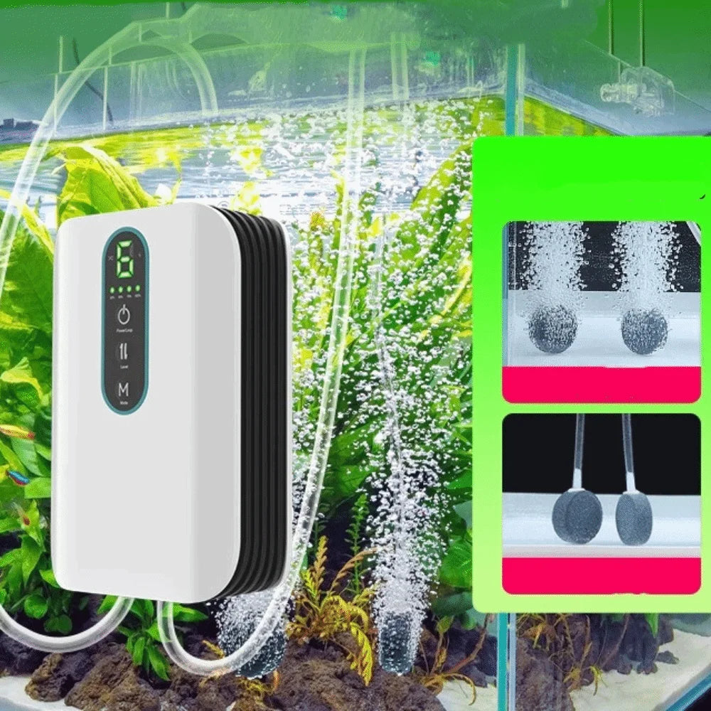 Single/Double Hole Aquarium Oxygen Pump Rechargeable Waterproof USB Oxygen Pump Ultra Silent Dual-Purpose Fish Tank Air Pump