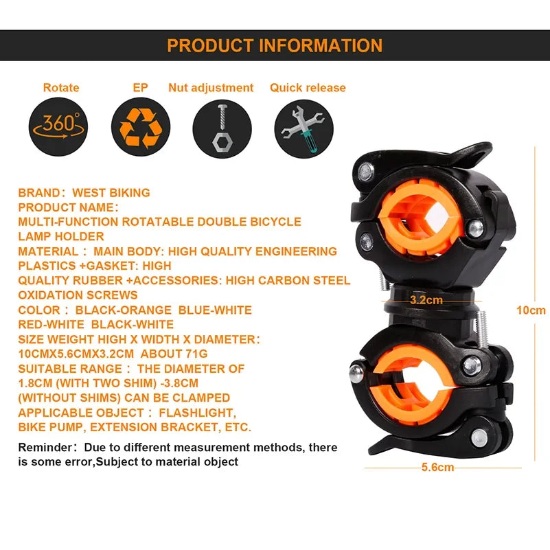 Bike Light Bracket Multifunctional 360 Degree Rotatable Bicycle Lamp Holder LED Flashlight Stand Cycling Accessories