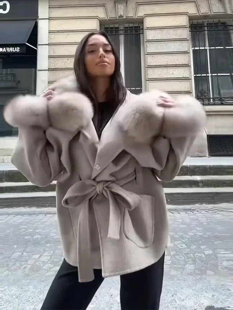 UK Size White/Gray/Brown/Black Color Hoody Mink  Fur Furry Coats Women Fashion Belt Long Sleeve Pocket Thicken Warm Jacket Autumn Winter Urban Lady Streetwear